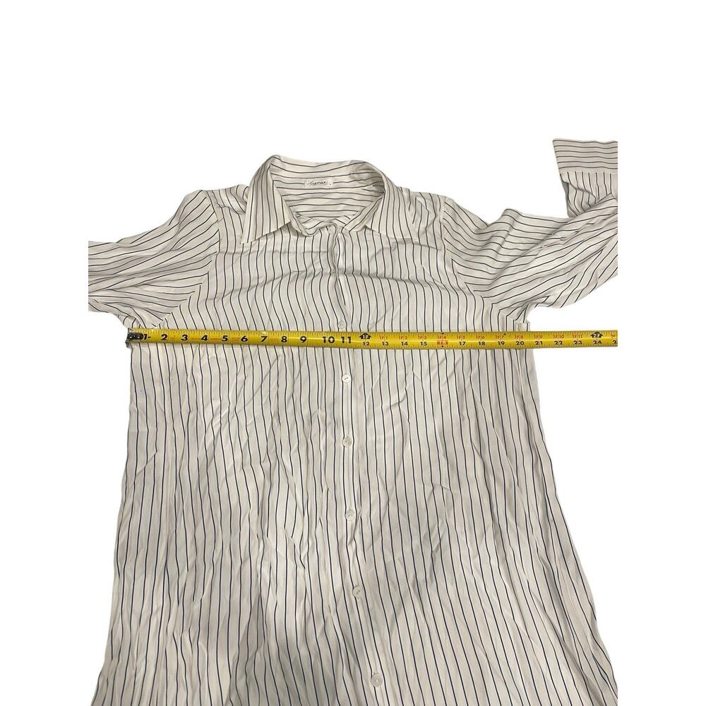 Lily Silk Mulberry White/beige Striped Shirt Dress Midi Long Sleeve Collar M - Picture 4 of 8